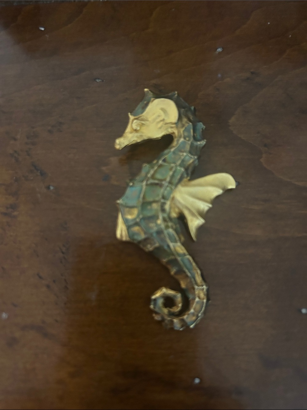 Brass and Teal Seahorse broach